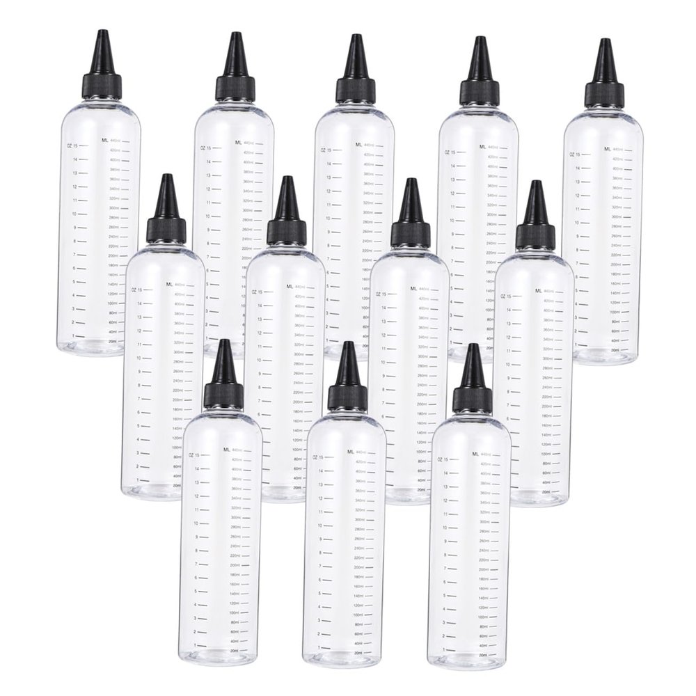 BIUDECO 12pcs 500ml Needle Nose Hair Treatment Liquid Bottles with Scale, Plastic Refillable Squeeze Bottles for Salon Hair Measuring and Styling