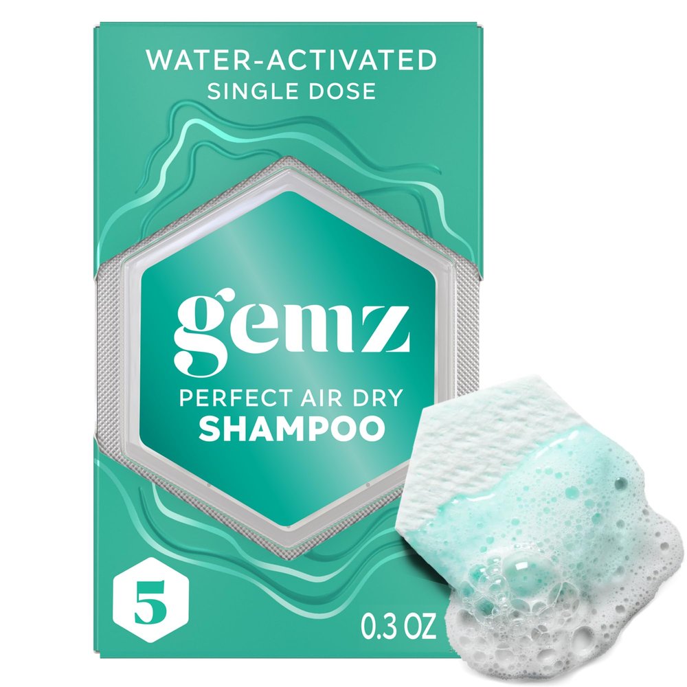 gemz Shampoo, Perfect Air Dry, Hair Care Water-Activated Single-Dose Solid, Travel-Size Shampoo, 5-count