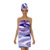 Tangopi Japanese Wave Purple Floral Microfiber Bathrobe and Hair Towel Wrap Set for Women Quick Dry Shower Towels Wrap Absorbent Soft Bath Robe and Hair Drying Cap for Spa After Shower view 1