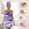 Tangopi Japanese Wave Purple Floral Microfiber Bathrobe and Hair Towel Wrap Set for Women Quick Dry Shower Towels Wrap Absorbent Soft Bath Robe and Hair Drying Cap for Spa After Shower view 3