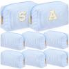 Sanwuta 8 Pcs Initial Seersucker Cosmetic Bags Bulk A-z Chenille Letter Patches Seersucker Makeup Bags Stripe Preppy Storage Pouch Toiletry Travel Organizer for Bridesmaid Gift(Light Blue) view 1