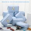 Sanwuta 8 Pcs Initial Seersucker Cosmetic Bags Bulk A-z Chenille Letter Patches Seersucker Makeup Bags Stripe Preppy Storage Pouch Toiletry Travel Organizer for Bridesmaid Gift(Light Blue) view 4