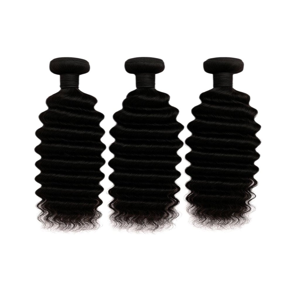Virgin Deep Curly Human Hair Bundles 3 Pack 18 20 22 Inch Natural Black 100% Unprocessed Human Hair Weave Extensions for Women