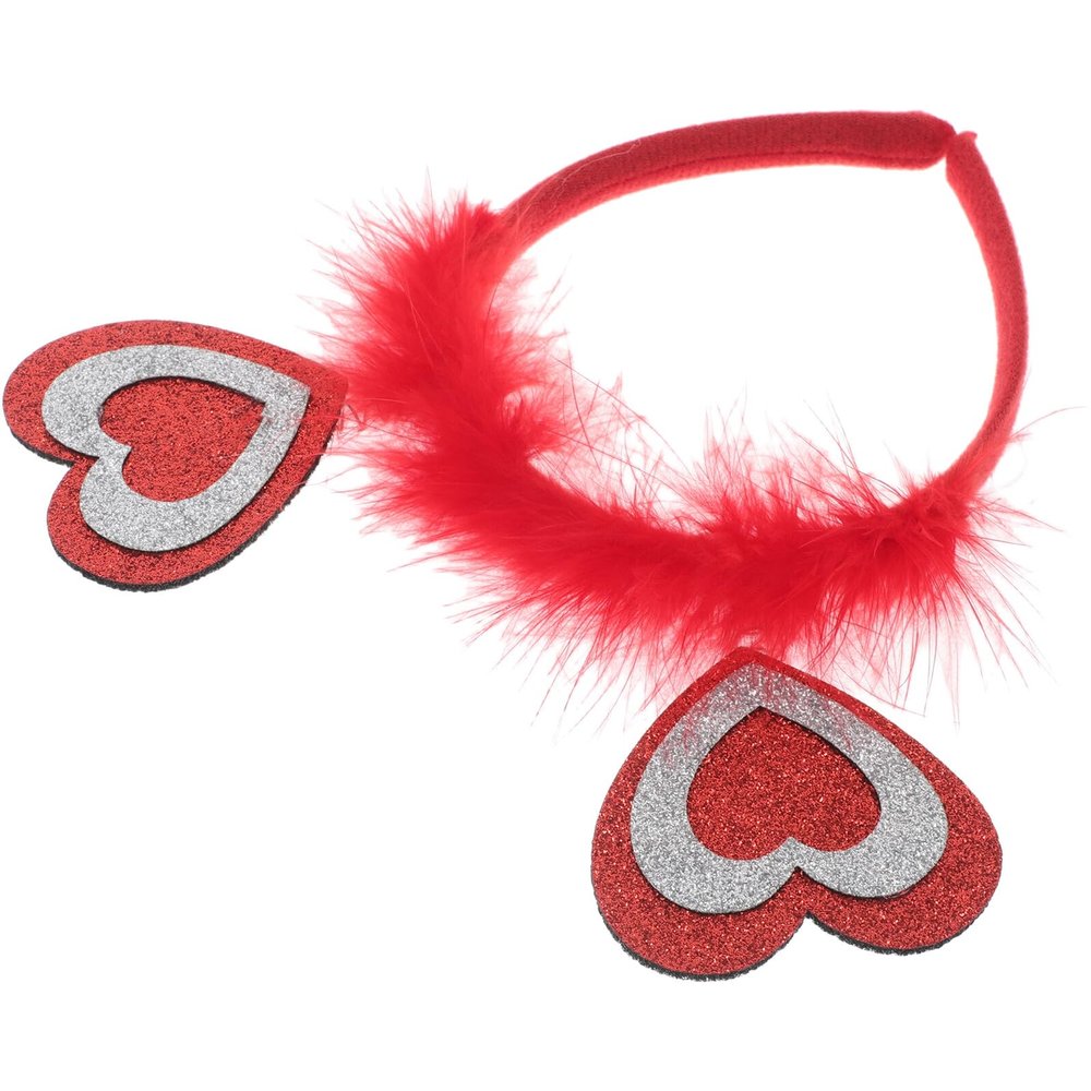 BIUDECO Valentines Heart Headband with Soft Plumage Love Heart Design, Romantic Hair Accessories for Women, Fancy Hair Dress up Headband for Wedding Party and Valentines Day