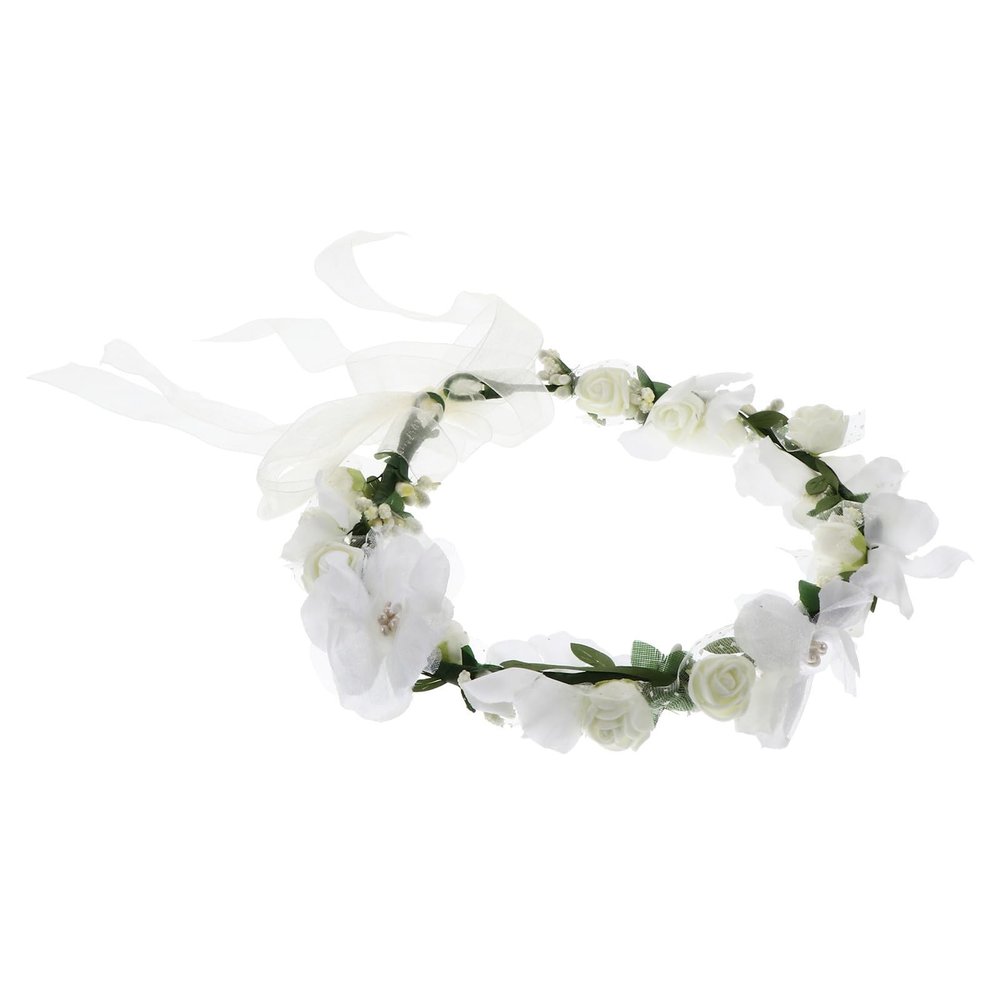 Mobestech Lifelike Wreath Headband Artificial Flower Garland Hairband White Beach Holiday Bridal Hair Wreath for Women Wedding Accessories