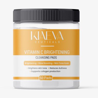 KIAEVA Vitamin C Brightening Cleansing Pads - Exfoliating Pads for Face with Vitamin C - Chemical Peel for Face at Home - Peel for Brightening Glow Boosting Skin Tone Even - 50 Count