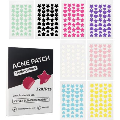 viviyoo 320 Count Heart and Star Face Stickers - Colorful Hydrocolloid Blemish Covers for Skin - 8 Vibrant Colors Cute Facial Decorations - Physical Barrier Spot Stickers, Assorted Sizes