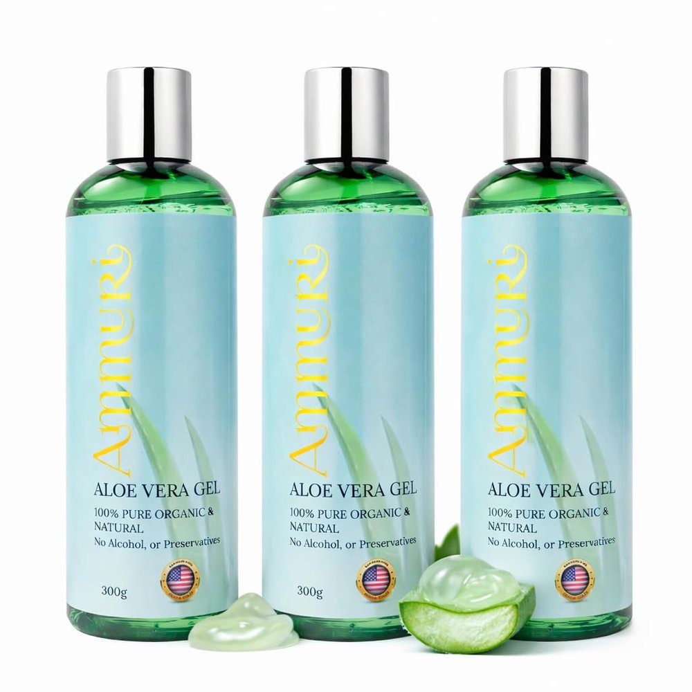 Ammuri Aloe Vera Gel 300ml 100% Pure Organic & Natural Soothing & Hydrating for Face, Body & Hair After Sun Care Daily Moisturiser Non-Sticky Vegan Cruelty-Free