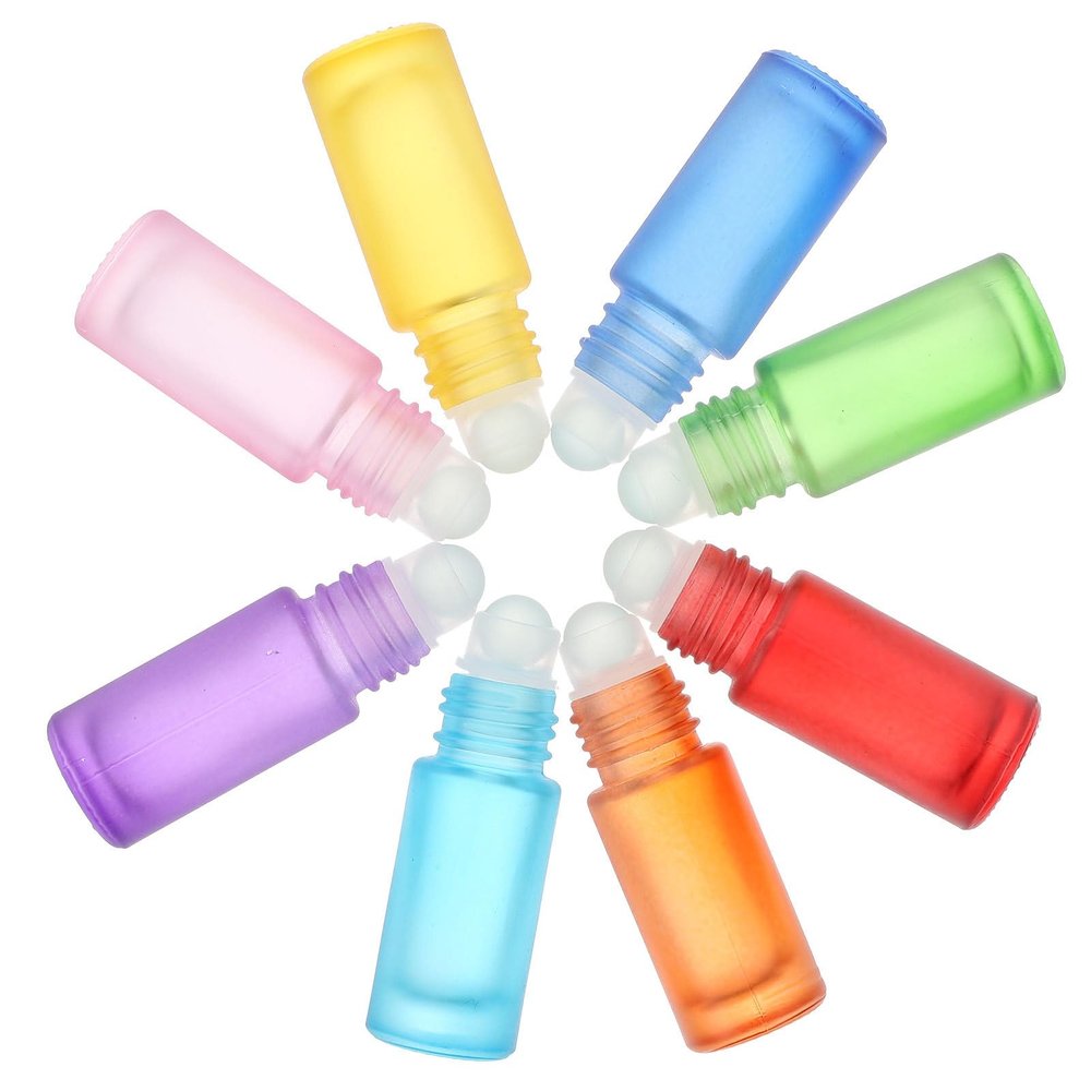 Gogogmee 16pcs 10ml Glass Rollerball Bottles Essential Oil Roll-on Bottles Refillable Subpackage for Travel Aromatherapy with Colorful Random Colors