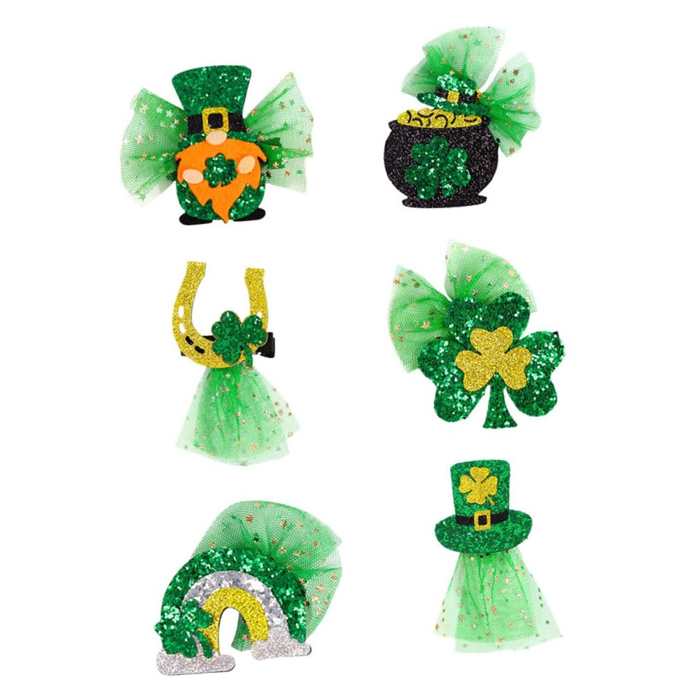 WRITWAA 6pcs St Patricks Day Shamrock Hair Clips Set, Creative Festival Hairpins, Green Leprechaun, Rainbow, Hat, Horseshoe, Pot of Gold Designs, Decorative Hair Accessories