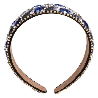 LIFKICH Rhinestone Wide Headband Hair Accessories for Women Blue Crystal Hair Hoop Stylish Headdress for Everyday Wear
