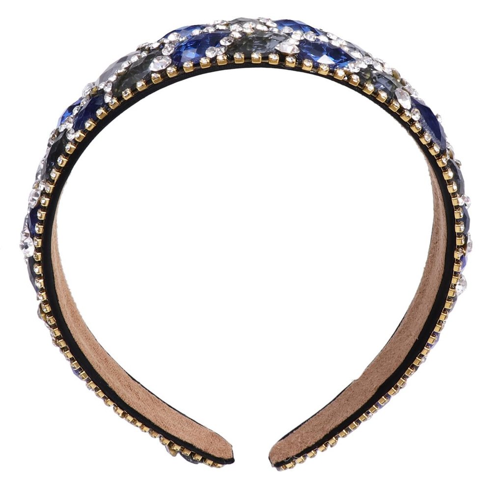 LIFKICH Rhinestone Wide Headband Hair Accessories for Women Blue Crystal Hair Hoop Stylish Headdress for Everyday Wear