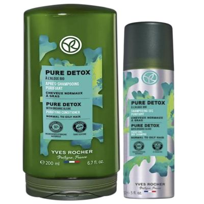 Yves Rocher Detox Hair Care Set Conditioner Dry Shampoo for Oily Hair Purifying Lightweight Volume 200 ml/6.7 fl oz 150 ml/5 fl oz