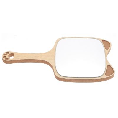 TEHAUX Creative Wood Handle Handheld Makeup Mirror for Cute Raccoon Shape Portable Mirror for Home and Travel Simple Wooden Frame
