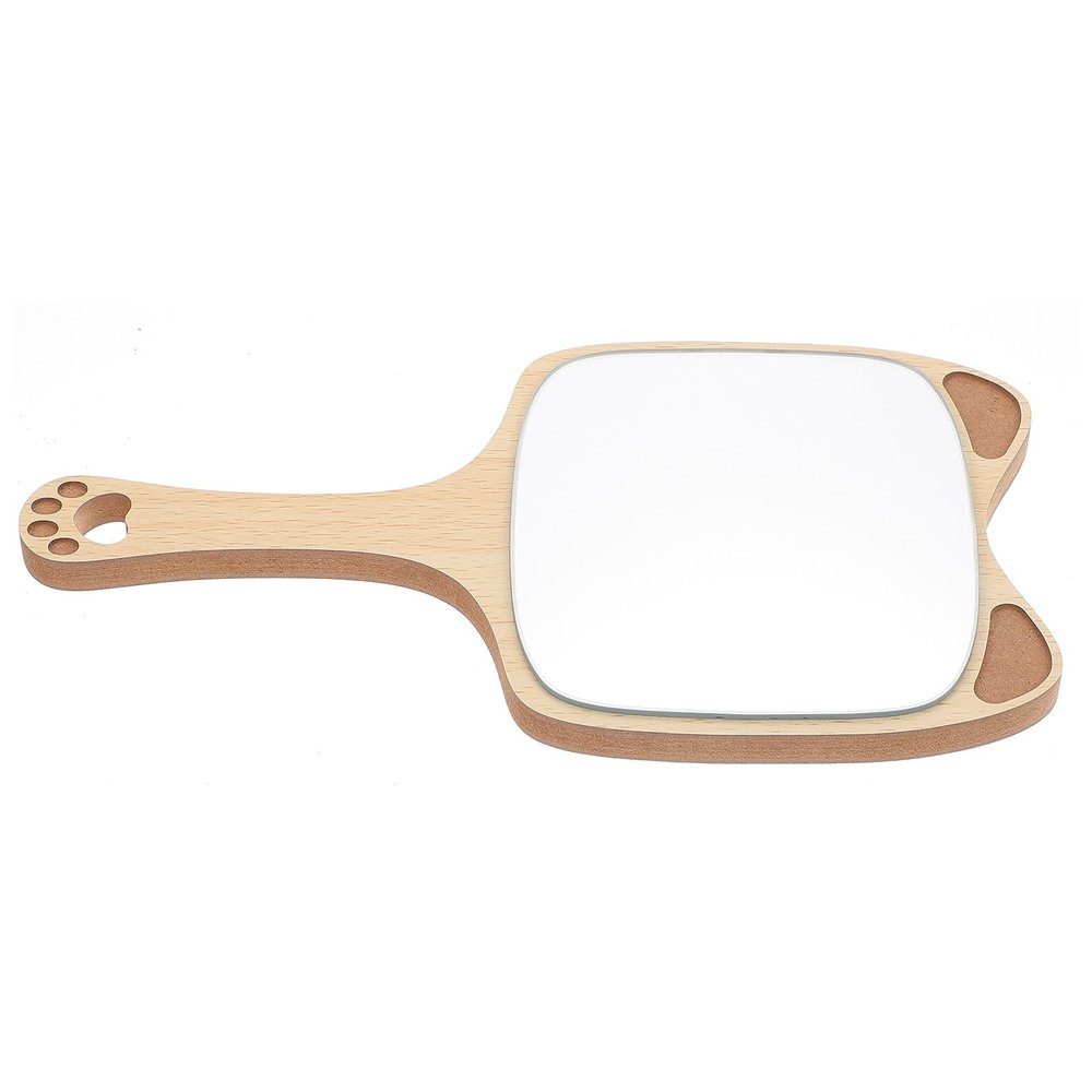 TEHAUX Creative Wood Handle Handheld Makeup Mirror for Cute Raccoon Shape Portable Mirror for Home and Travel Simple Wooden Frame