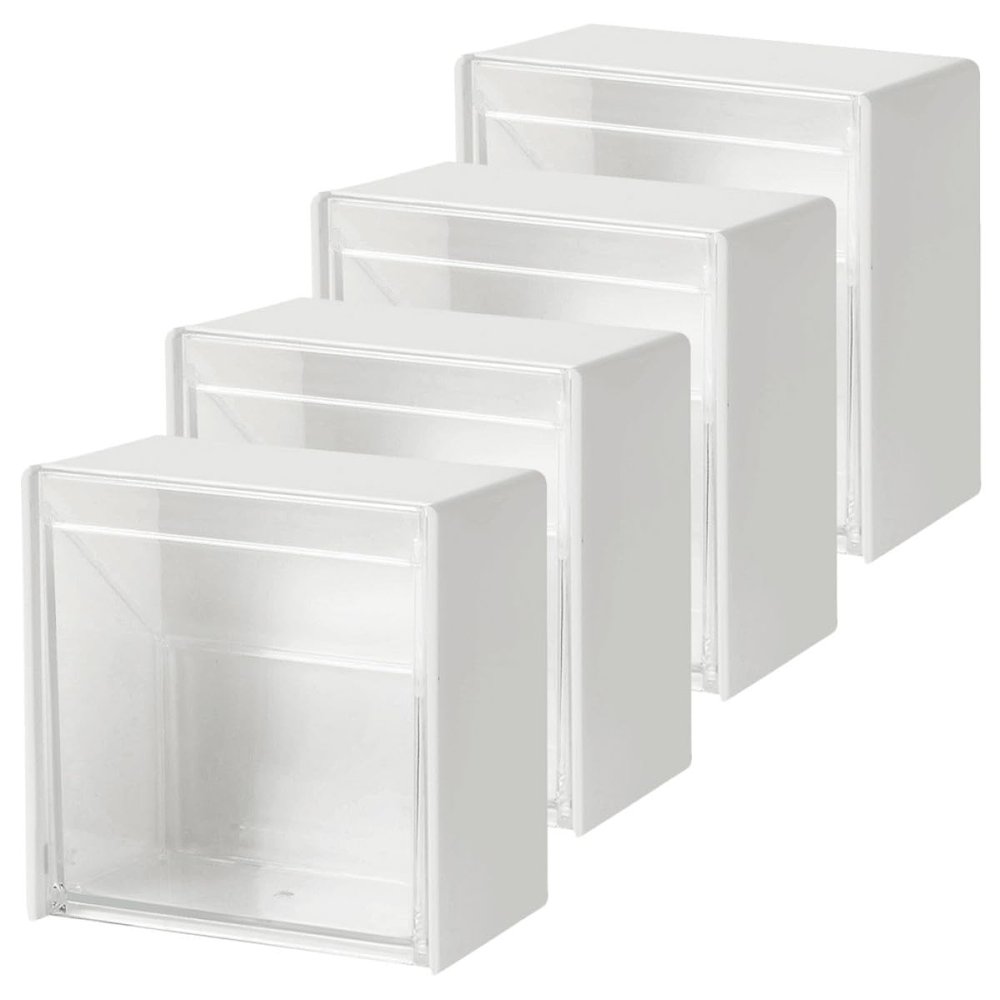 SUPVOX 4 Pcs Wall Mounted Makeup Organizer Boxes Cotton Swab Holder Dustproof Storage Bins White Multi-functional Cosmetic Storage for Bathroom and Vanity