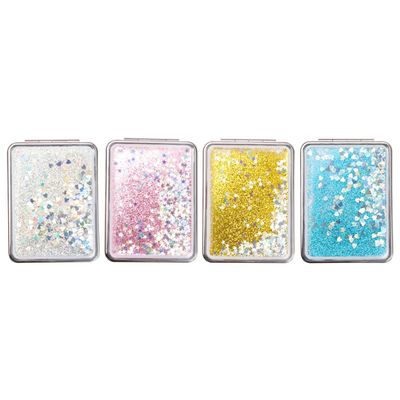 PRETYZOOM 4pcs Double-Sided Quicksand Portable Makeup Mirrors Small Foldable Cosmetic Mirrors for Travel Women with Abs Frame