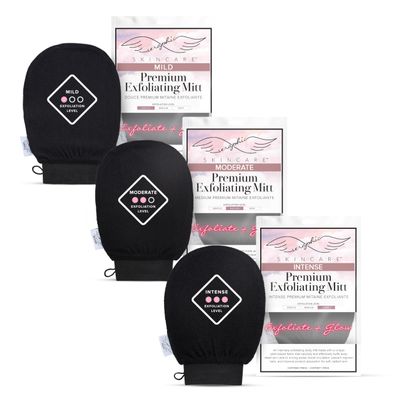 Premium Exfoliating Mitt Bundle, Gentle, Medium & Deep for All Skin Types