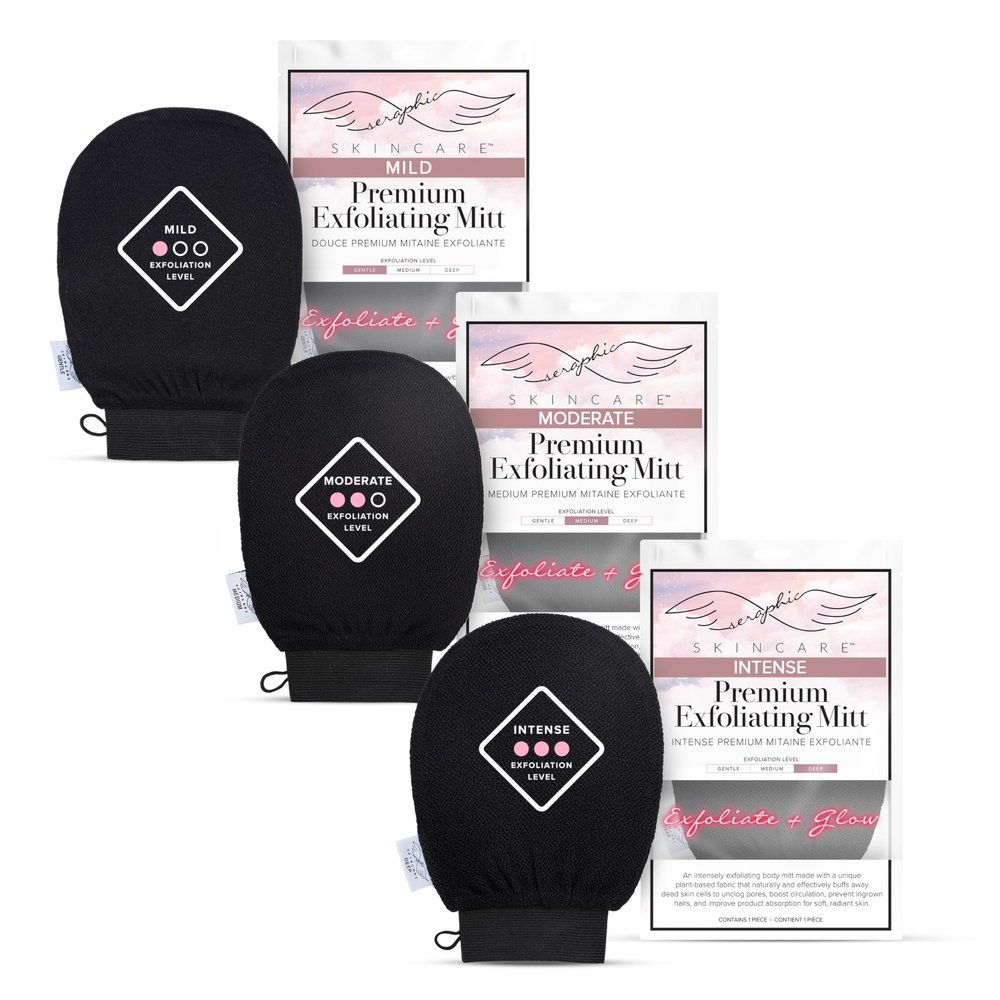 Premium Exfoliating Mitt Bundle, Gentle, Medium & Deep for All Skin Types