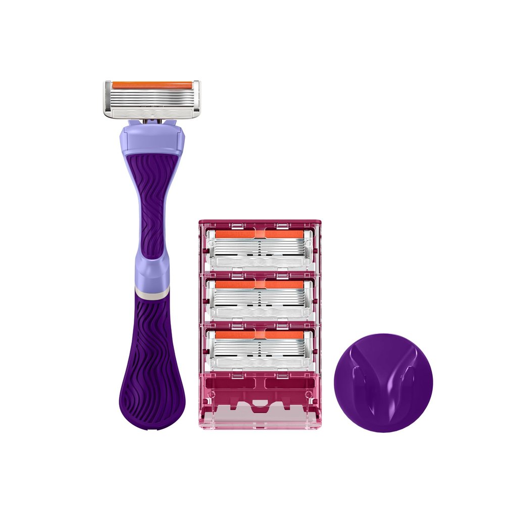Dollar Shave Club For Women | 1 Purple Wavy Grip Handle, 4 Razor Refills, 1 Shower Hanger | Razors for Women, Womens Razors for Shaving