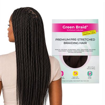 Dark Brown Pre-Stretched Braiding Hair, 28-Inch, 10.5 oz (3 Pack) Soft Yaki Texture Synthetic Hair Extensions Green Braid EcoTexture Collection