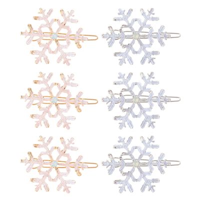 Beaupretty 6pcs Christmas Snowflake Hair Clips Barrettes Set Gold Silver Metal Hair Pins for Women Holiday Party