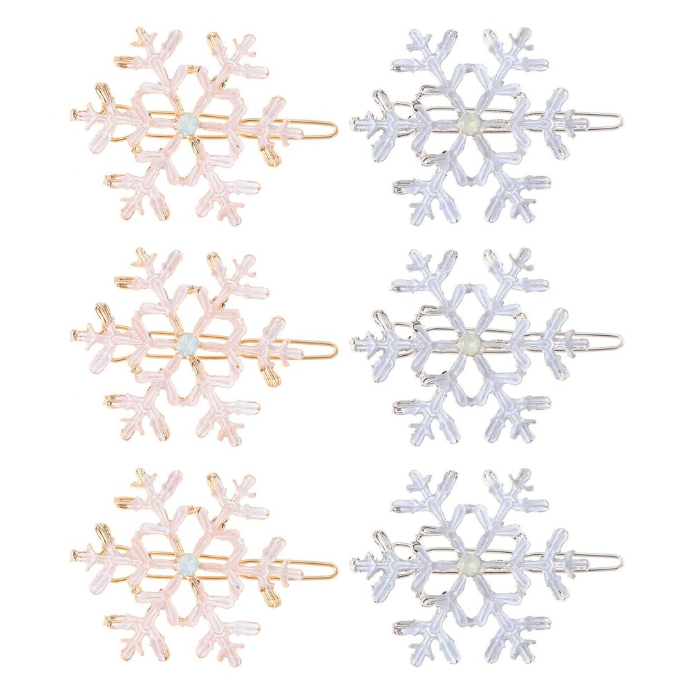 Beaupretty 6pcs Christmas Snowflake Hair Clips Barrettes Set Gold Silver Metal Hair Pins for Women Holiday Party