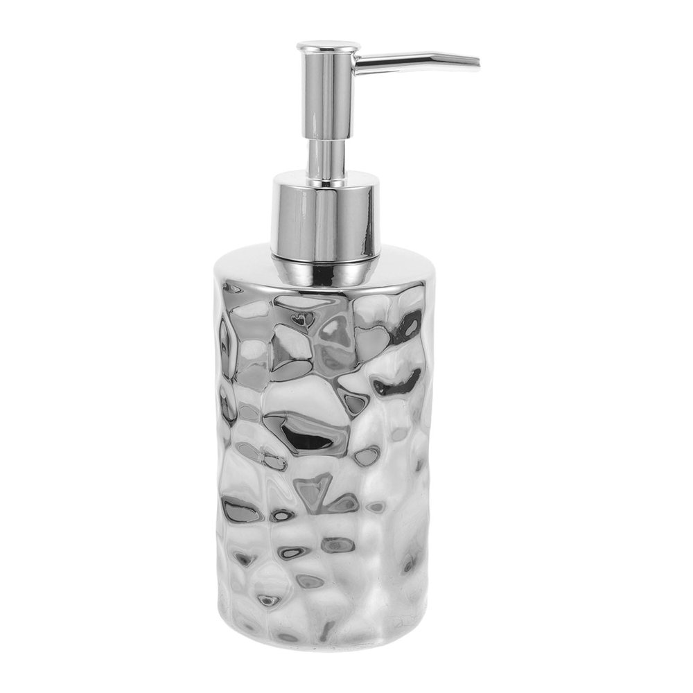 Housoutil Refillable Pump Bottle for Shampoo and Lotion 280ml Silver Hammered Round Bathroom Soap Dispenser Suitable for Travel Hotels and Personal Care