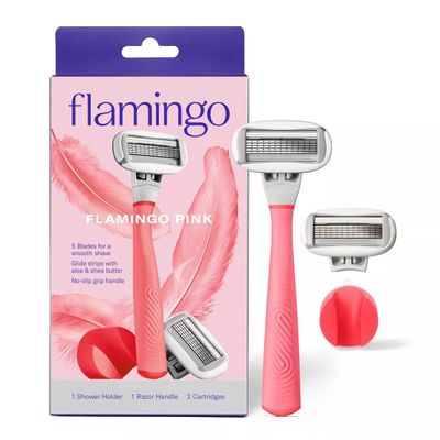 Flamingo 5-Blade Women's Razor - 1 Razor Handle + 2 Razor Blade Refills - Rose