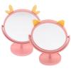 jojofuny 2pcs Cartoon Table Makeup Mirror with Rotatable Stand, Small Vanity Mirrors in Pink Cat Ear and Deer Horn Styles, Portable for Dormitory and Household Use view 1