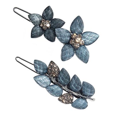 PRETYZOOM Rhinestone Floral Hair Clips Set 2 Pieces with Flower and Leaf Design Vintage Barrette Hairpins for Women Elegant Side Hair Accessories for Special Occasions