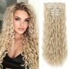Golden clip style hair extensions 24 inches synthetic hair 7 pieces 1 full head thick natural wave appearance for women's hair view 1
