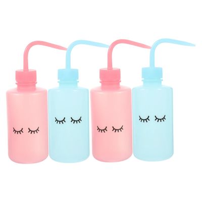 BATHVEVE 4pcs Leakproof Eyelash Cleaning Squeeze Bottles Portable Eyelashes Wash Bottles with Curved Nozzle for Grafting and Beauty Tool Set (2 Pink, 2 Blue)