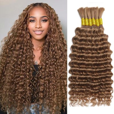 Human Braiding Hair for Boho Braids Human Hair 150g 20 Inch 6 Bundles/Pack Curly Boho Hair for Braiding Knotless Bulk Human Hair for Braiding 12A Deep Wave Bohemian Auburn Ginger 30#