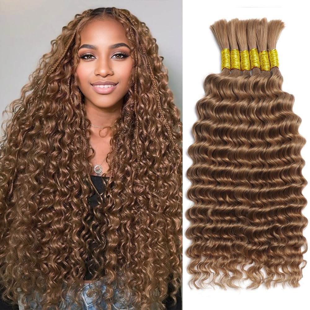 Human Braiding Hair for Boho Braids Human Hair 150g 20 Inch 6 Bundles/Pack Curly Boho Hair for Braiding Knotless Bulk Human Hair for Braiding 12A Deep Wave Bohemian Auburn Ginger 30#