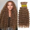Human Braiding Hair for Boho Braids Human Hair 150g 20 Inch 6 Bundles/Pack Curly Boho Hair for Braiding Knotless Bulk Human Hair for Braiding 12A Deep Wave Bohemian Auburn Ginger 30# view 1