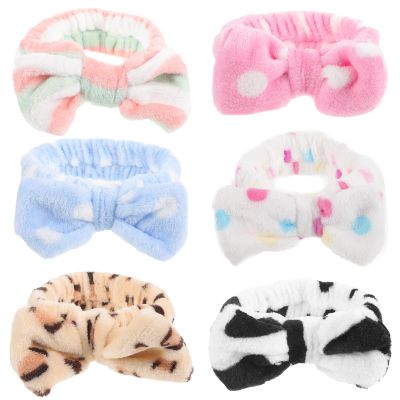 SWETRACE 6pcs Coral Fleece Women Headbands with Bowknot, Soft Cosmetic Headdress Hair Bands for Makeup, Shower, Spa and Face Washing Use