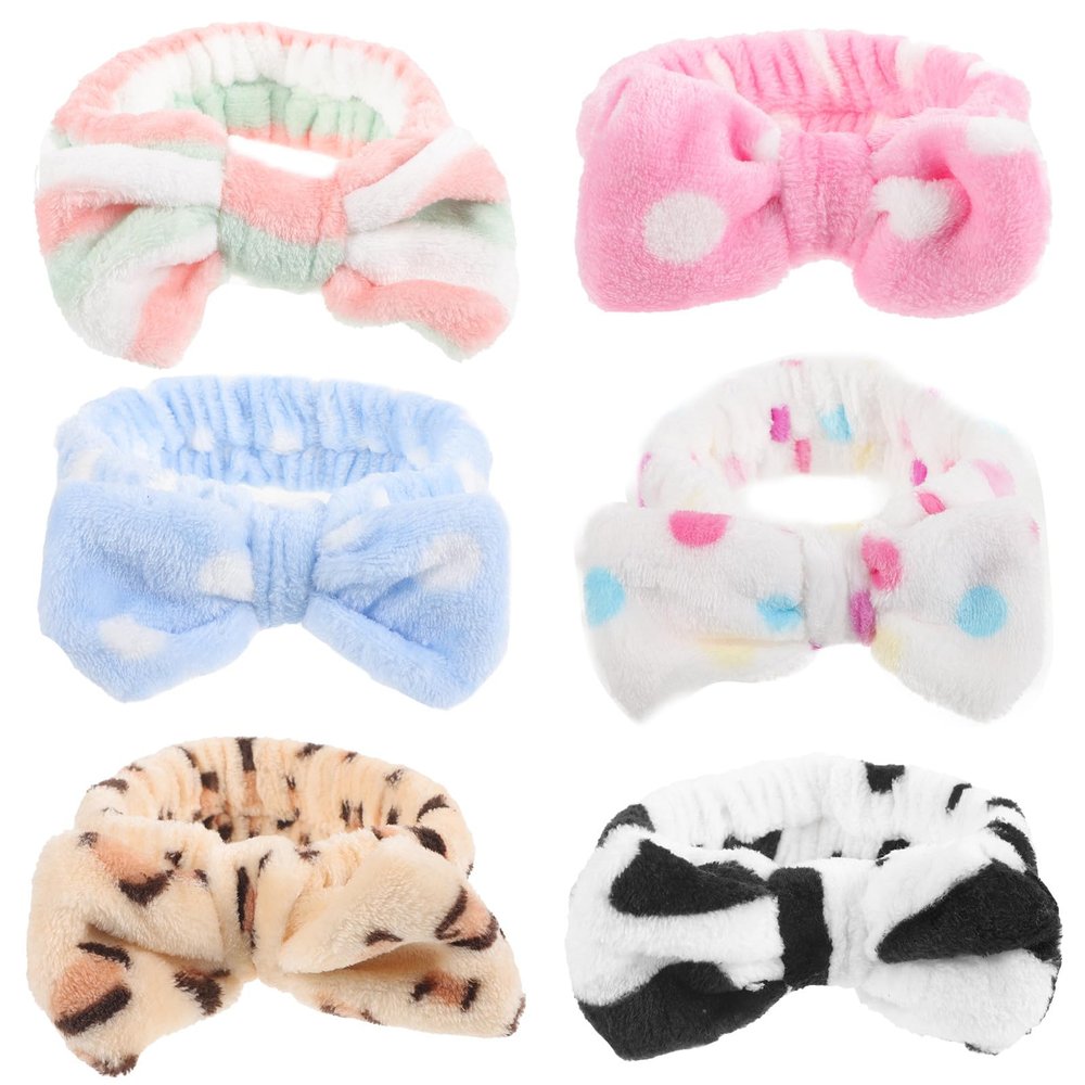 SWETRACE 6pcs Coral Fleece Women Headbands with Bowknot, Soft Cosmetic Headdress Hair Bands for Makeup, Shower, Spa and Face Washing Use