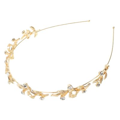 SOLUSTRE Rhinestone Leaf Headband Alloy Tiara Crown Women Goddess Hair Accessories Bridal Bridesmaid Wedding Hairband