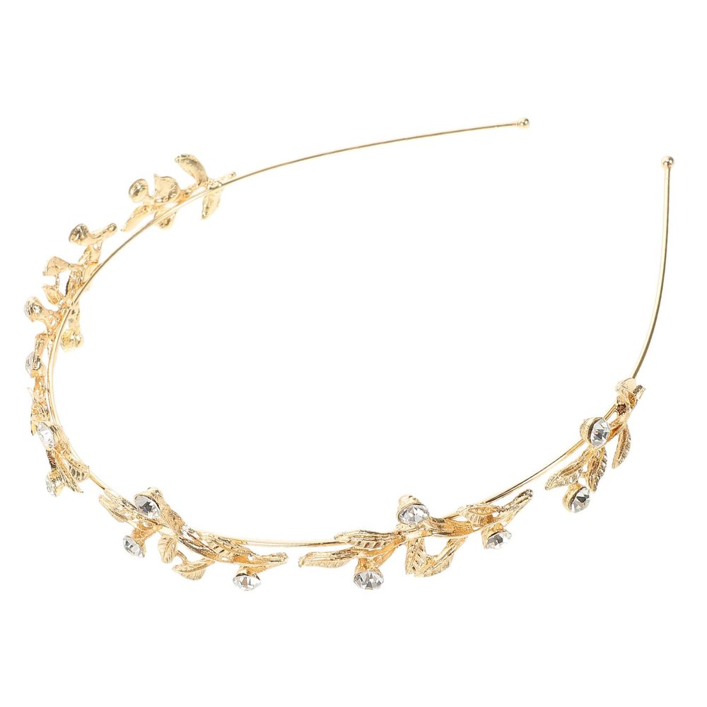 SOLUSTRE Rhinestone Leaf Headband Alloy Tiara Crown Women Goddess Hair Accessories Bridal Bridesmaid Wedding Hairband