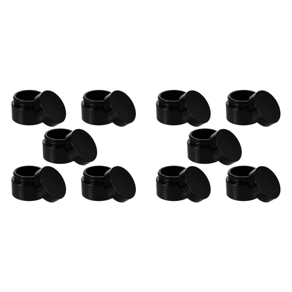 DECHOUS 10pcs 30g Glass Facial Cream Jars Refillable Makeup Sub Containers with Black Lids for Travel and Cosmetic Storage