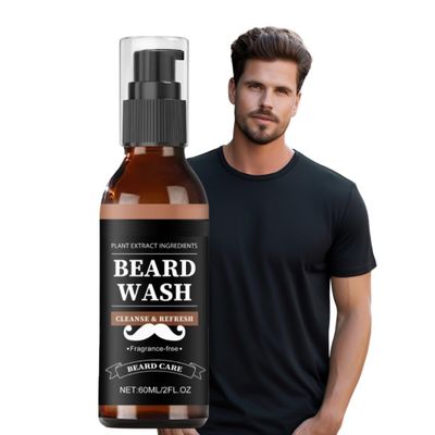 Beard Wash for Men Gentle Facial Hair Cleanser, Daily Beard Care Shampoo, Hydrating & Refreshing Formula, 60ml