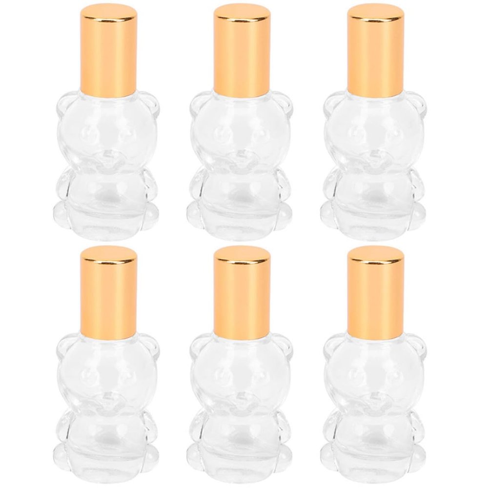 JEWEDECO Refillable Glass Roller Bottles 8ml Small Perfume Bottles 6pcs with Gold Steel Roller Ball for Travel and Essential Oils