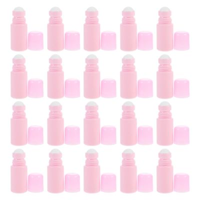 LIFKICH 20pcs 50ml Refillable Roll on Bottles for Essential Oils and Perfume Sub Bottles with Roller Balls Pink Liquid for Aromatherapy and Travel Use