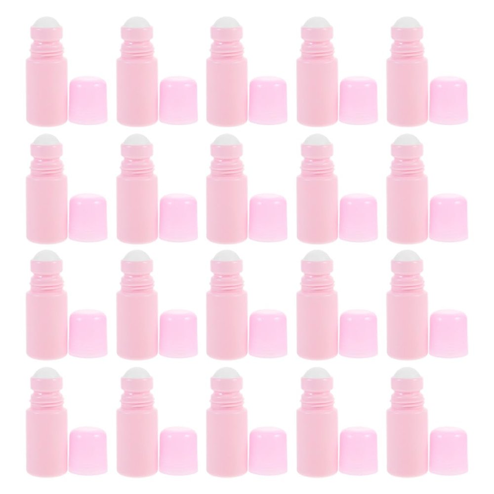 LIFKICH 20pcs 50ml Refillable Roll on Bottles for Essential Oils and Perfume Sub Bottles with Roller Balls Pink Liquid for Aromatherapy and Travel Use
