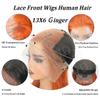 ZWJSH 34 Inch Ginger Lace Front Wig Human Hair 13X6 HD Transparent Lace Front Wig Colored Straight Lace Front Wig Orange Wig Human Hair 200% Density Pre Plucked Natural Hairline view 3