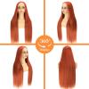 ZWJSH 34 Inch Ginger Lace Front Wig Human Hair 13X6 HD Transparent Lace Front Wig Colored Straight Lace Front Wig Orange Wig Human Hair 200% Density Pre Plucked Natural Hairline view 4