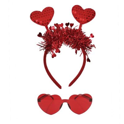 VIGUEUR 2PCS Heart Headband and Sunglasses Galentines Accessories Photo Prop