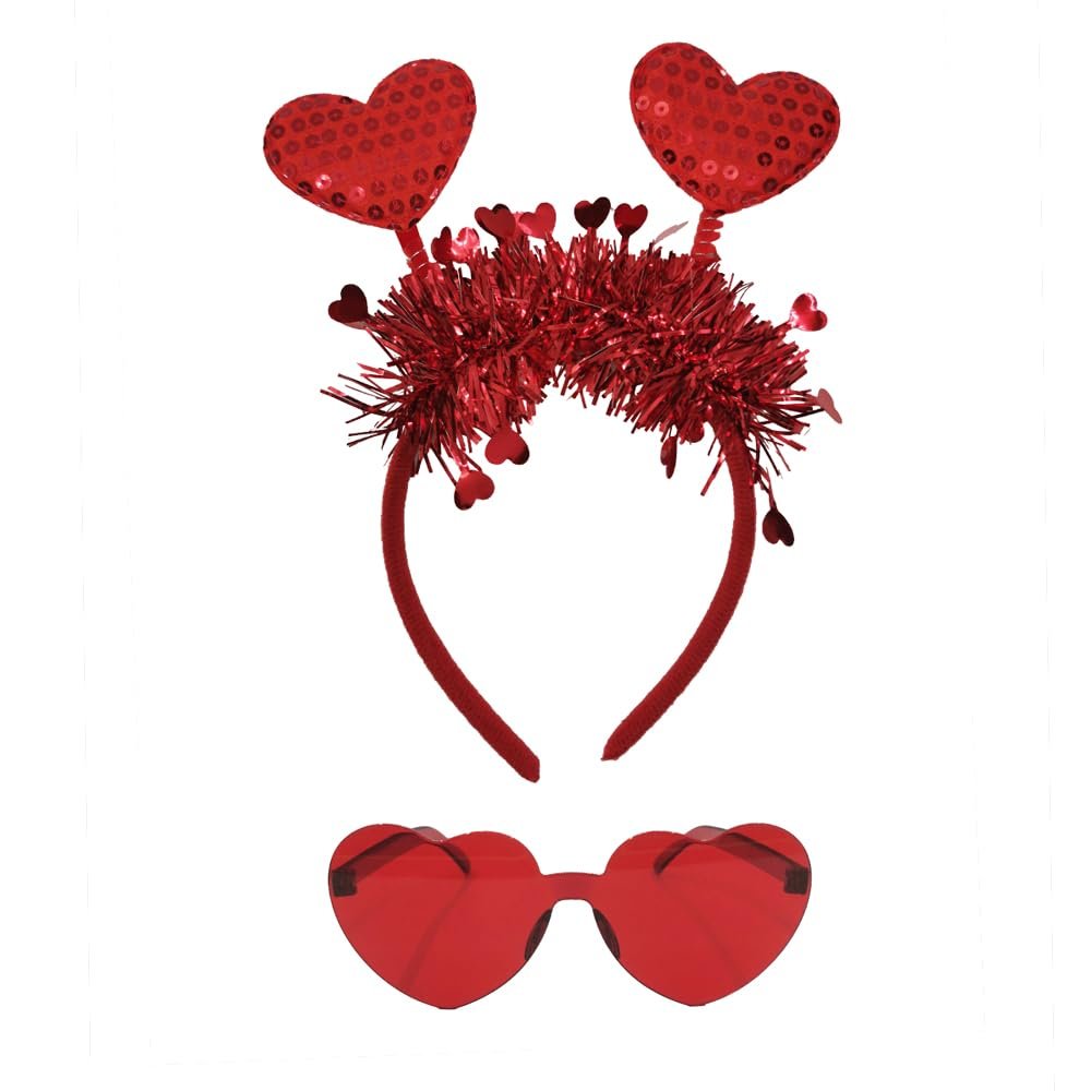 VIGUEUR 2PCS Heart Headband and Sunglasses Galentines Accessories Photo Prop