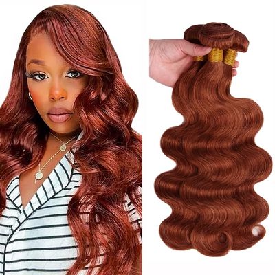 #33 Reddish Brown Human Hair Bundles Copper Red Body Wave Bundles 20 22 24 Inch Unprocessed Brazilian Virgin Hair Copper Brown Human Hair Extensions 50 Gram Per Bundle